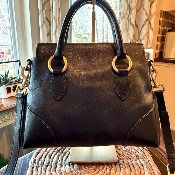 Dooney & Bourke Black Florentine Leather Satchel with Gold Hardware - Picture 4 of 9